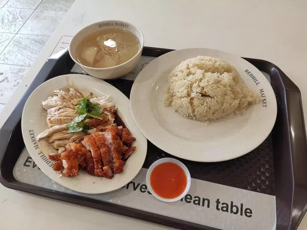 3 Hainanese Chicken Rice: Hainanese Chicken, Roast Chicken & Chicken Cutlet with Rice & Soup