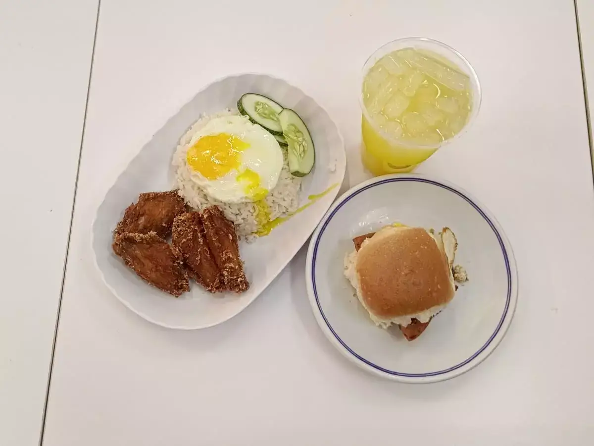 Downstairs: Har Cheong Gai Rice, Luncheon Meat Egg Toast & Lime Juice