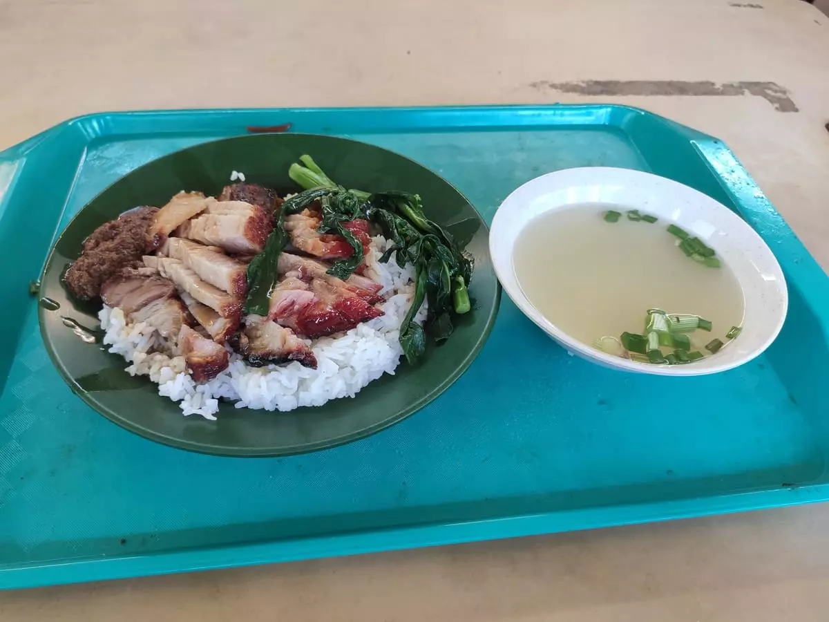 Hong Kong Jin Tian Roast Meat: Char Siew & Siu Yuk Rice with Soup