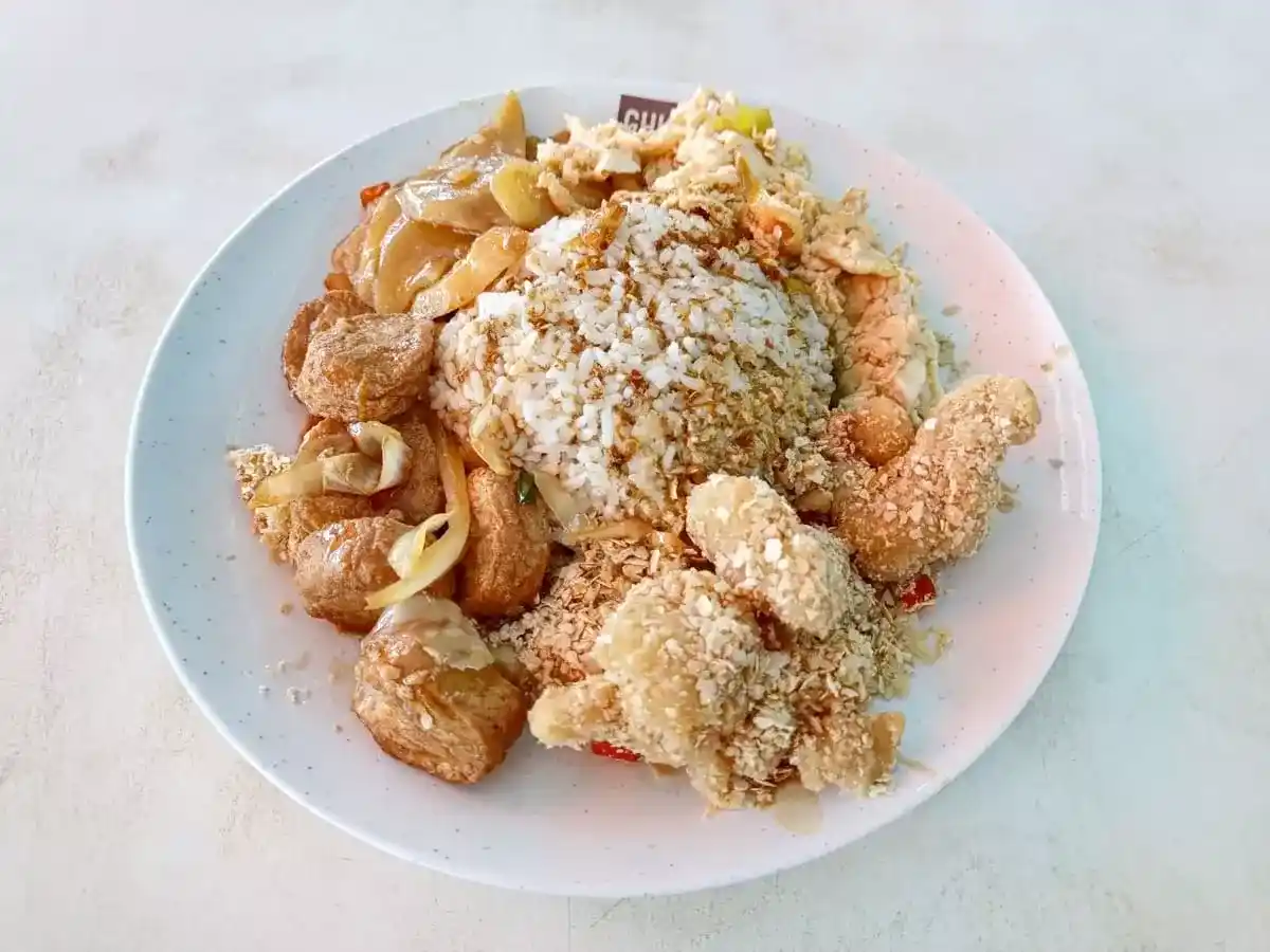 Little Towkay Mixed Veg Rice: Cereal Fish, Egg Tofu, Potato, Scrambled Eggs with Rice & Curry