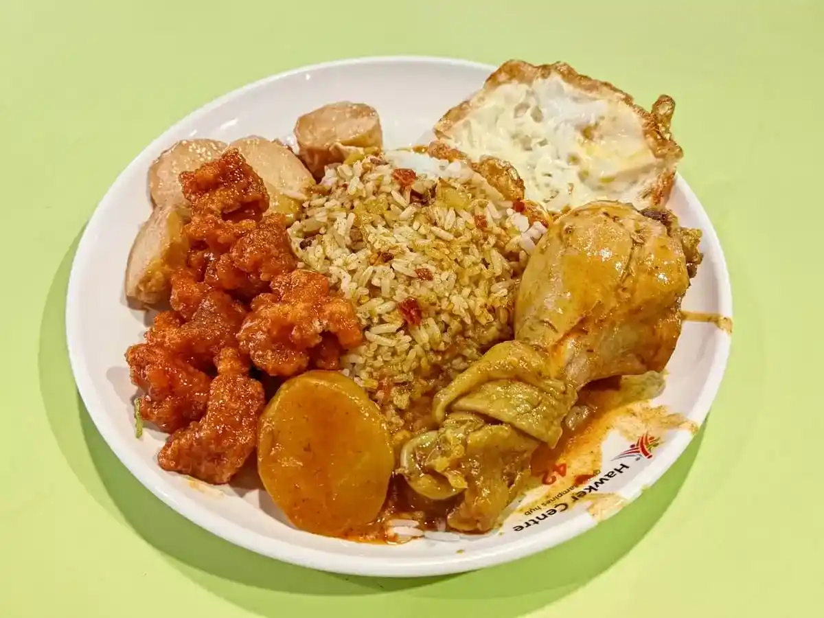 Mang Cheng Xiang Curry Rice: Sweet Sour Pork, Curry Chicken, Egg Tofu, Fried Egg with Rice & Curry