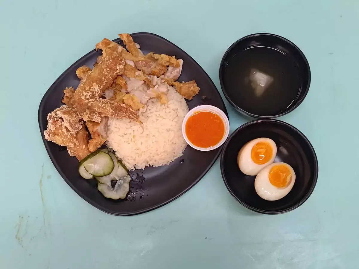 Nanyang Fried Chicken Rice: Chicken Cutlet & Fried Chicken Wing Rice with Lava Egg & Soup