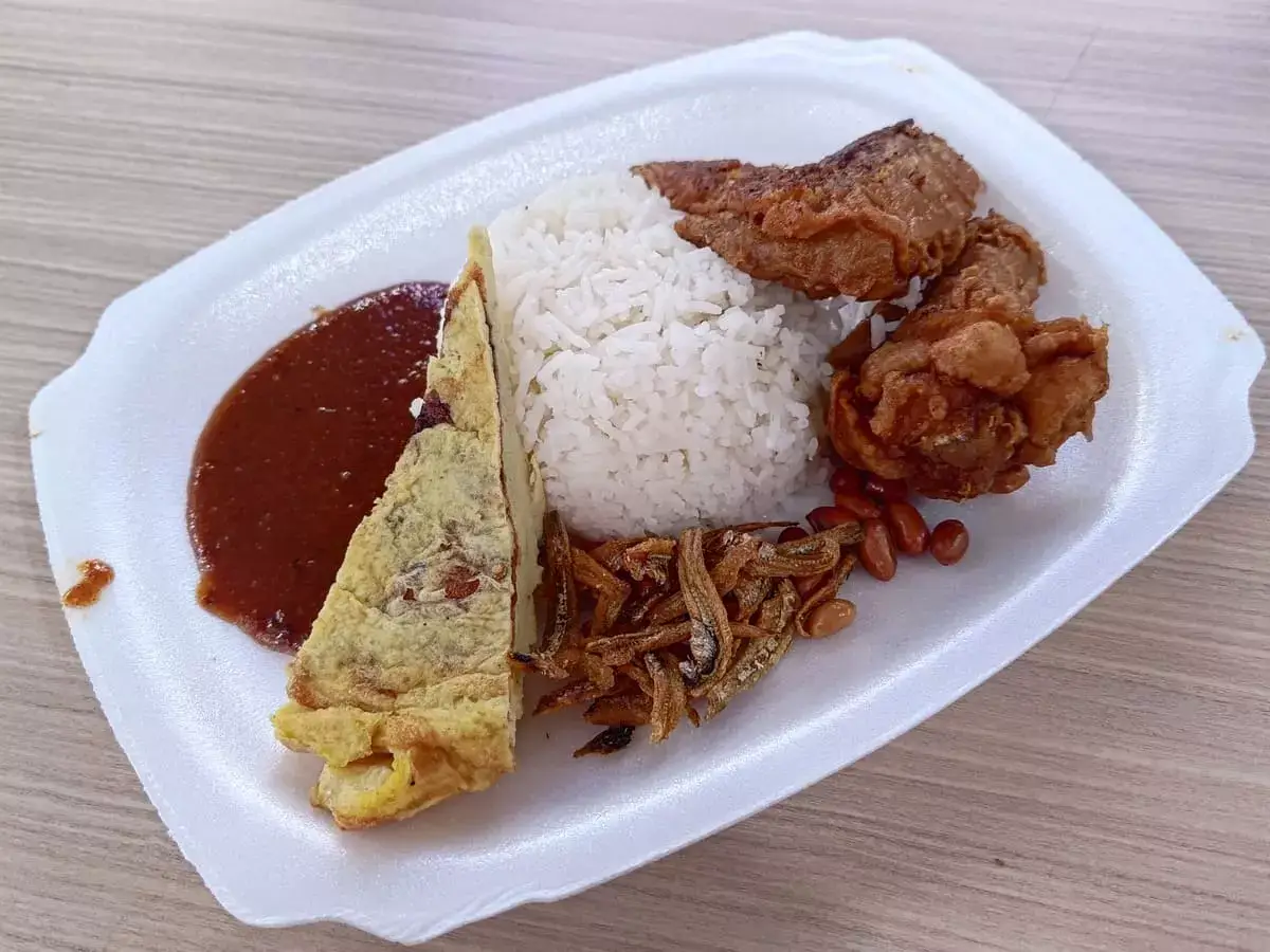 No. 1 Adam's Nasi Lemak: Nasi Lemak with Chicken Wing, Omelette, Ikan Bilis & Peanuts