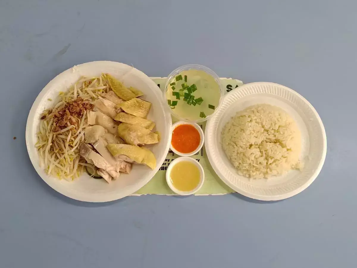 Teo Kee Hainanese Chicken Rice: Turmeric Hainanese Chicken & Hainanese Chicken with Bean Sprouts, Rice, Soup