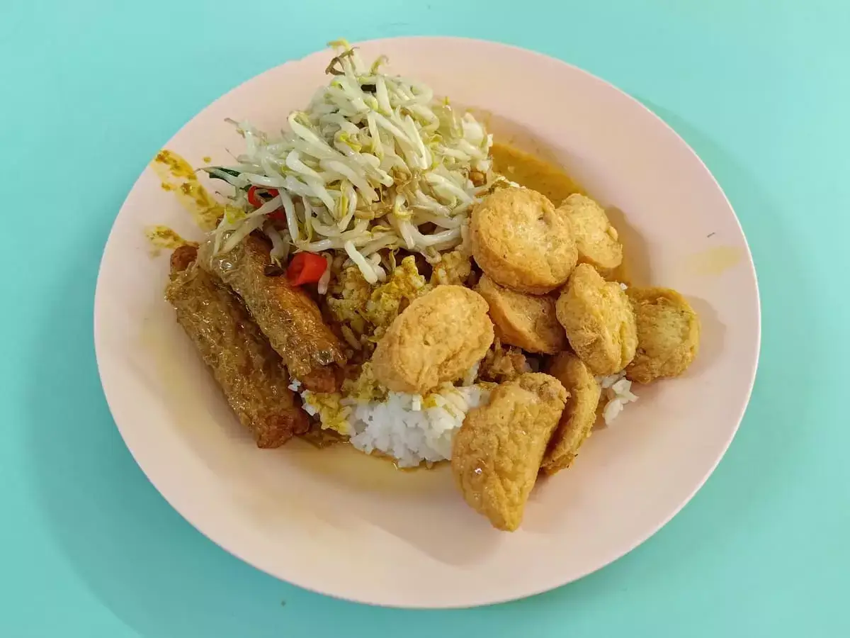 VI Economical Rice: Ngo Hiang, Egg Tofu, Bean Sprouts with Rice & Curry
